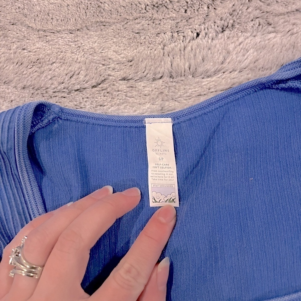 OFFLINE by Aerie Seamless Cable Knit Long Sleeve Crop | Size S | Blue Athleisure - Picture 3 of 6